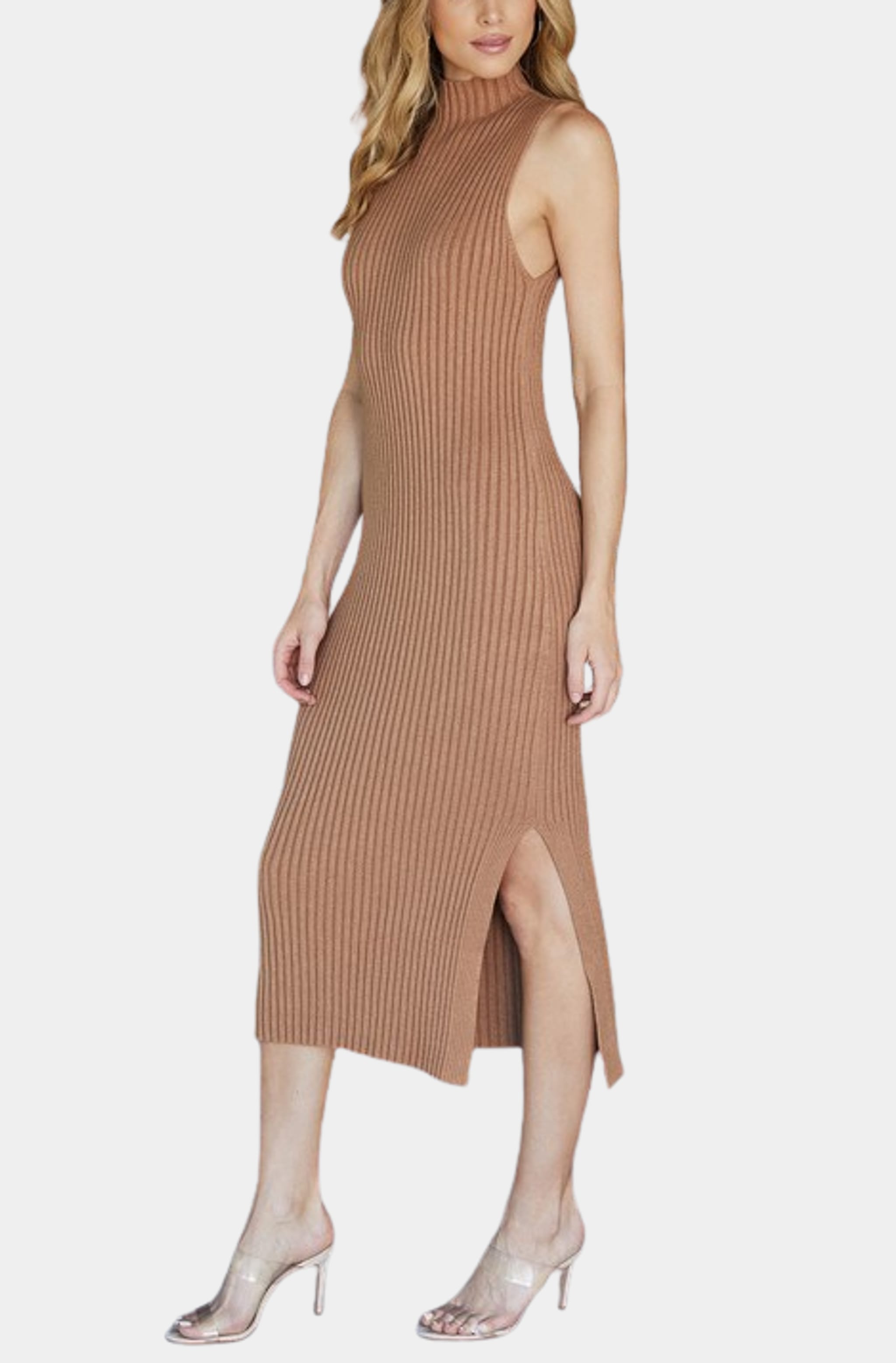 Knit Mock Neck Ribbed Dress