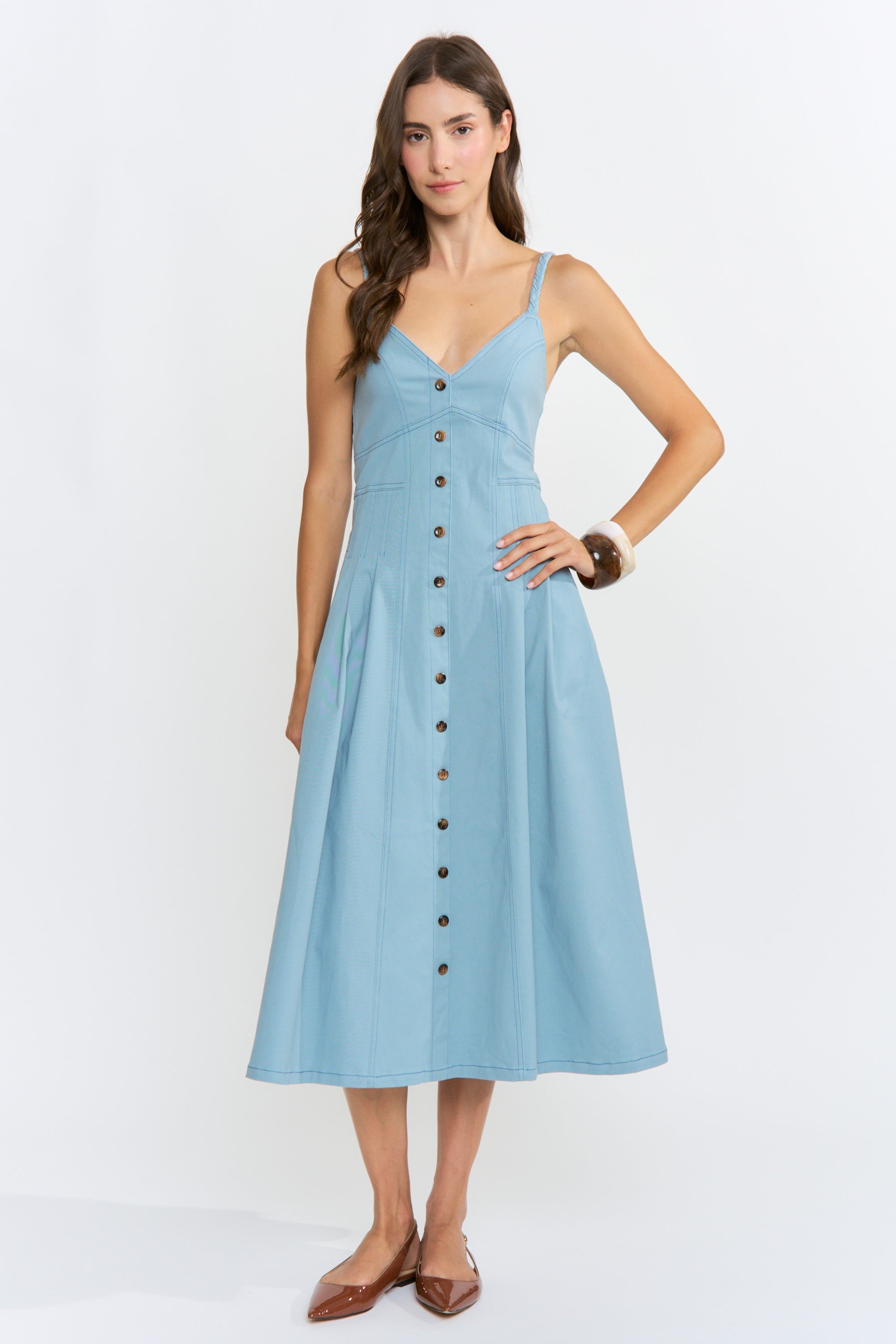 button front denim midi dress Short Sleeve Short White nav-565 Womens denim length = 47 medium Color:Carrot