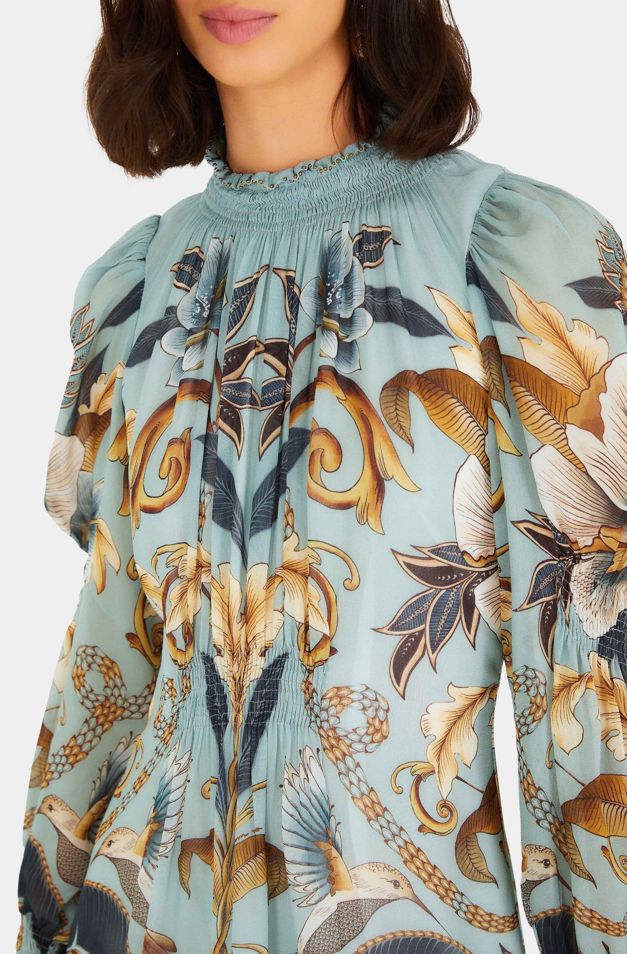 Snake Garden Blue Long Sleeve Mini Dress