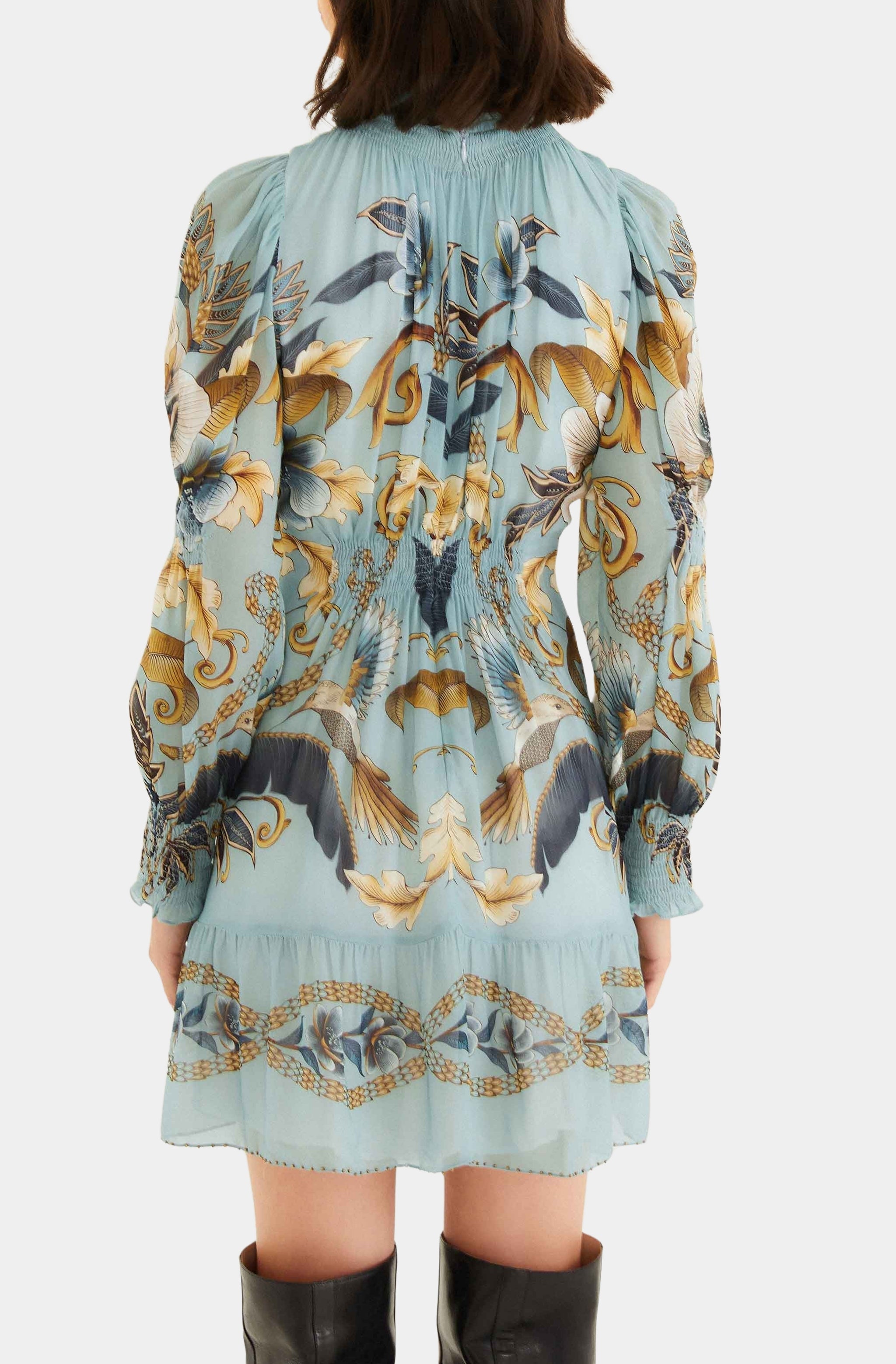 Snake Garden Blue Long Sleeve Mini Dress