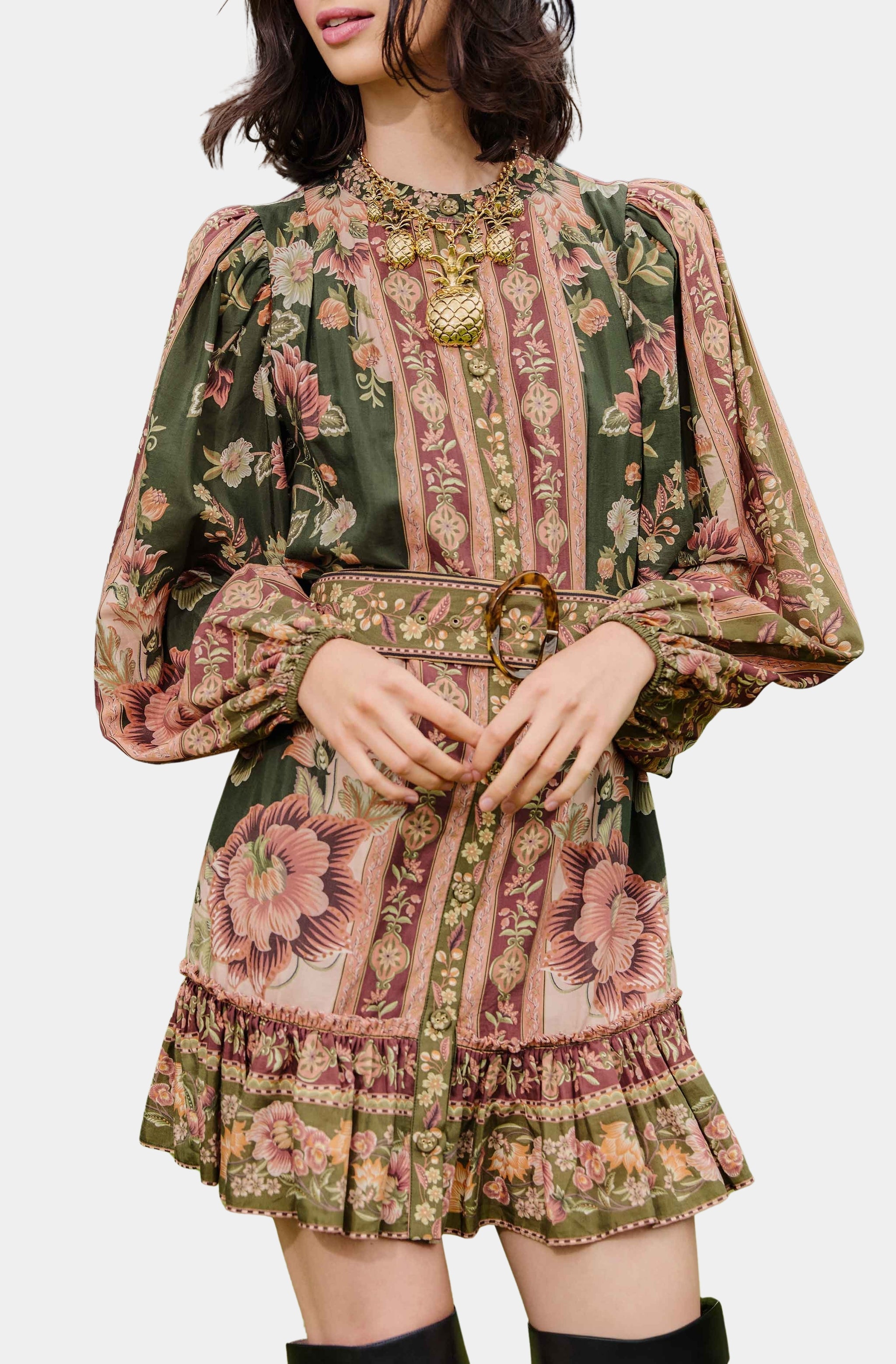 Flowering Garden Tree Green Mini Dress