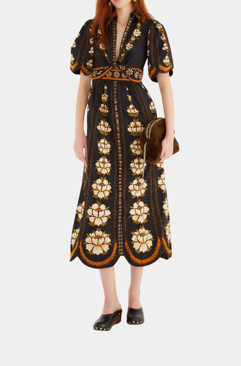 Embroidered Flowers Black Midi Dress Hemline Nashville Embroidered Flowers Black Midi Dress Hemline Nashville