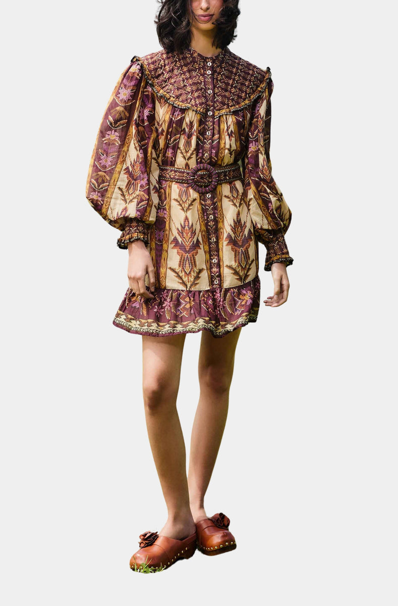 Embroidered Tapestry Sand Long Sleeve Mini Dress Hemline Nashville Embroidered Tapestry Sand Long Sleeve Mini Dress Hemline Nashville