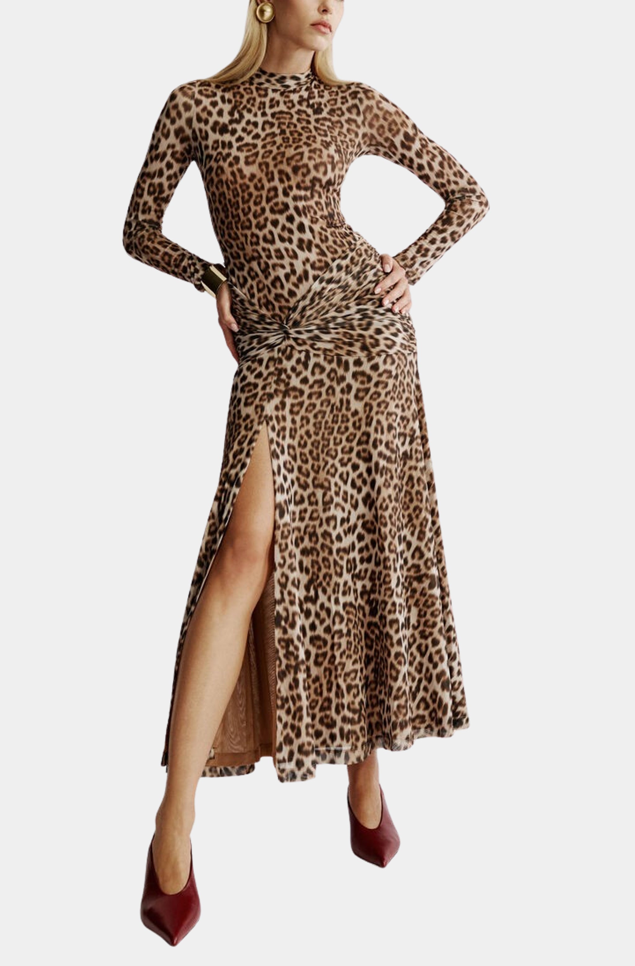 Lea Printed Mesh Midi Dress