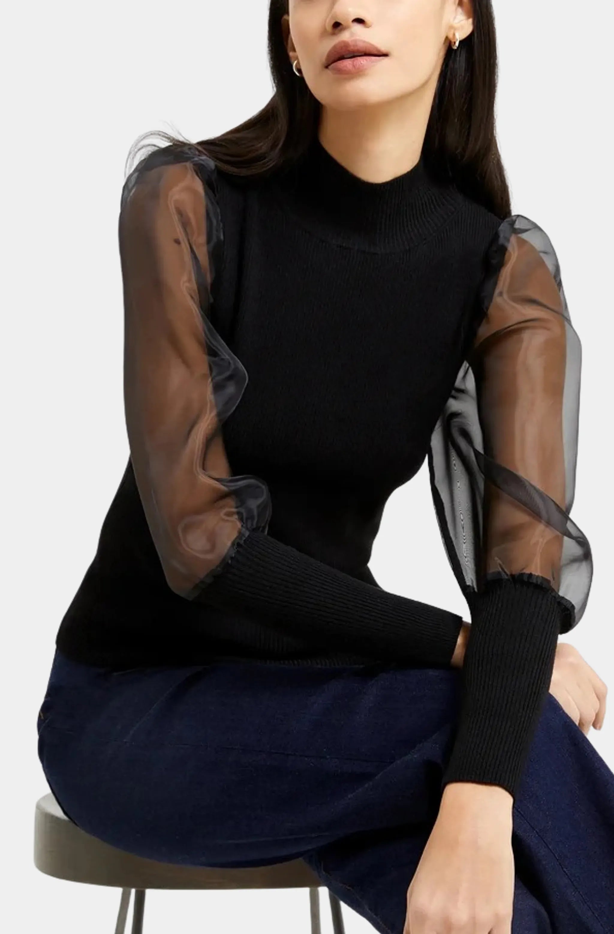 Krista Organza Long Sleeve High Neck Top