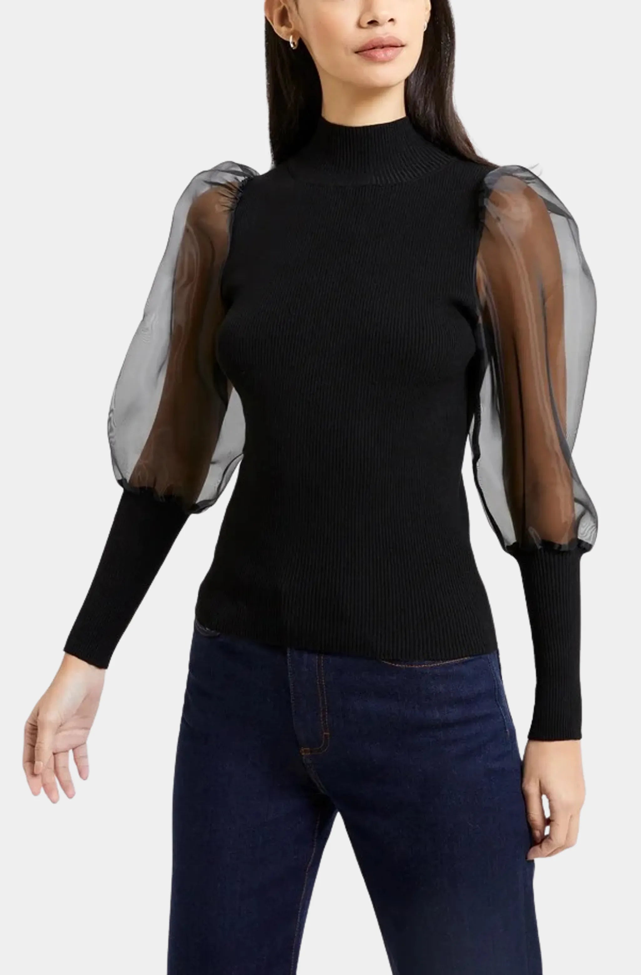 Krista Organza Long Sleeve High Neck Top