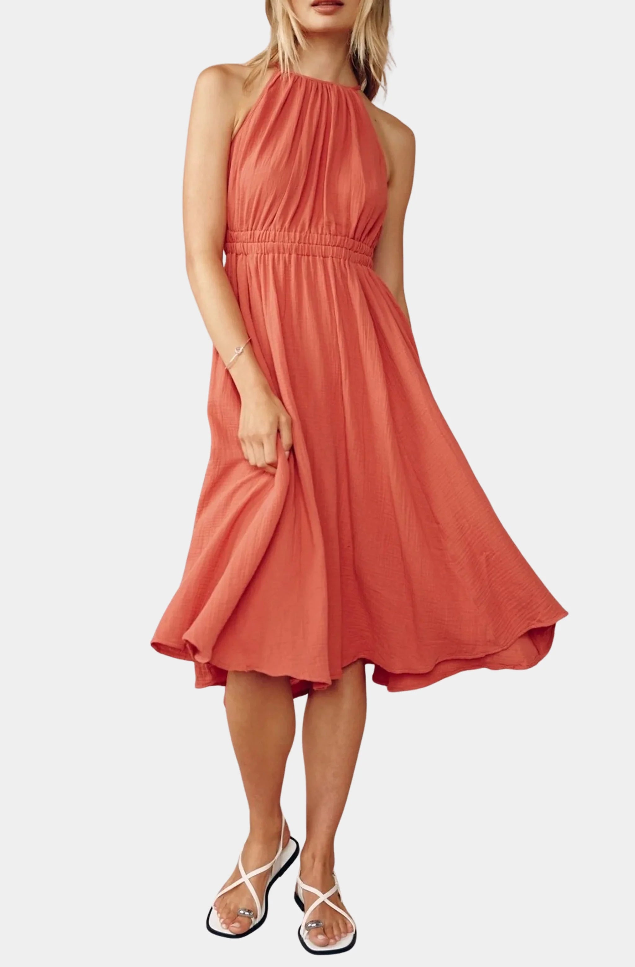 Cut Out Back Midi Halter Dress