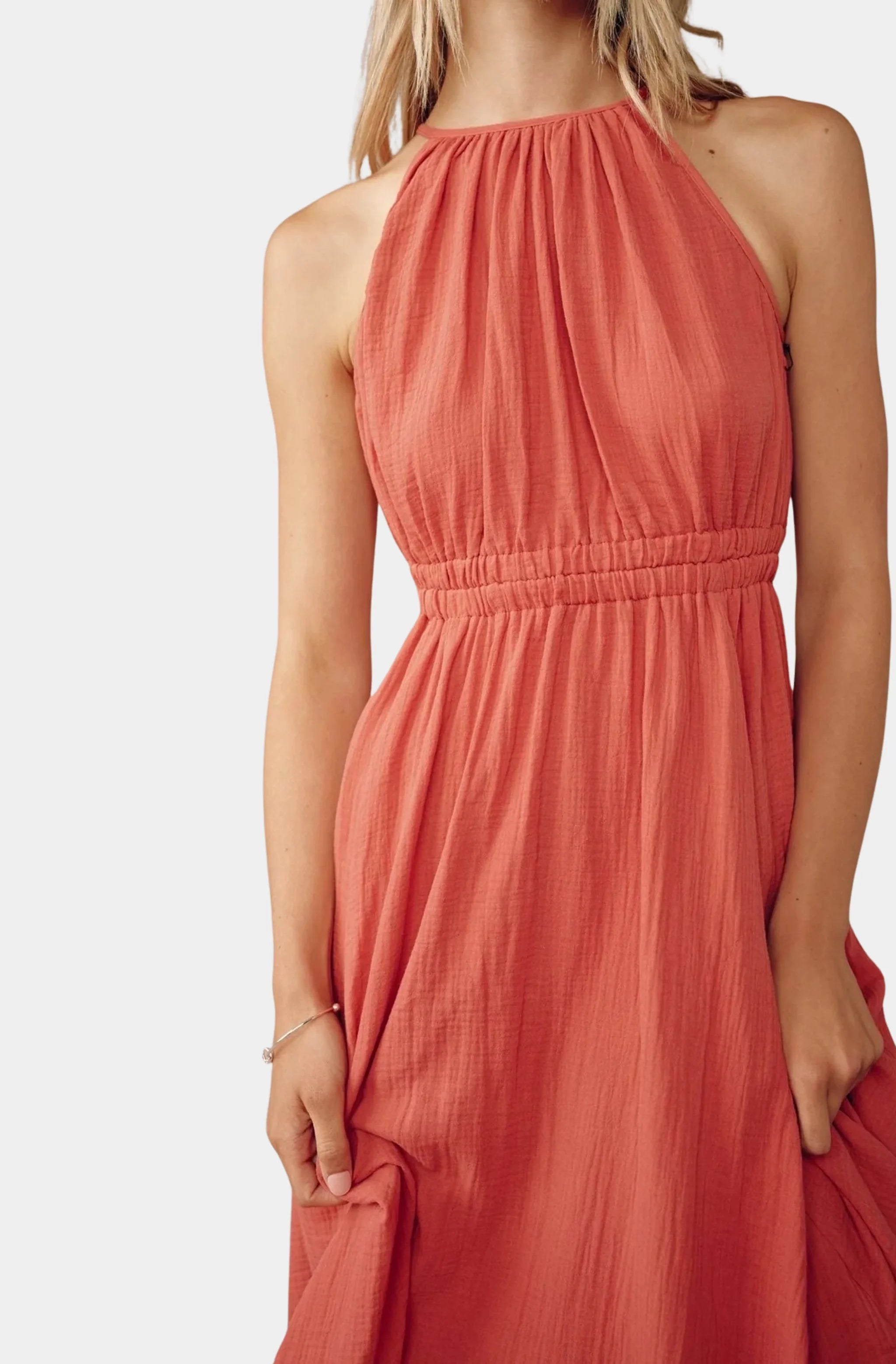 Cut Out Back Midi Halter Dress