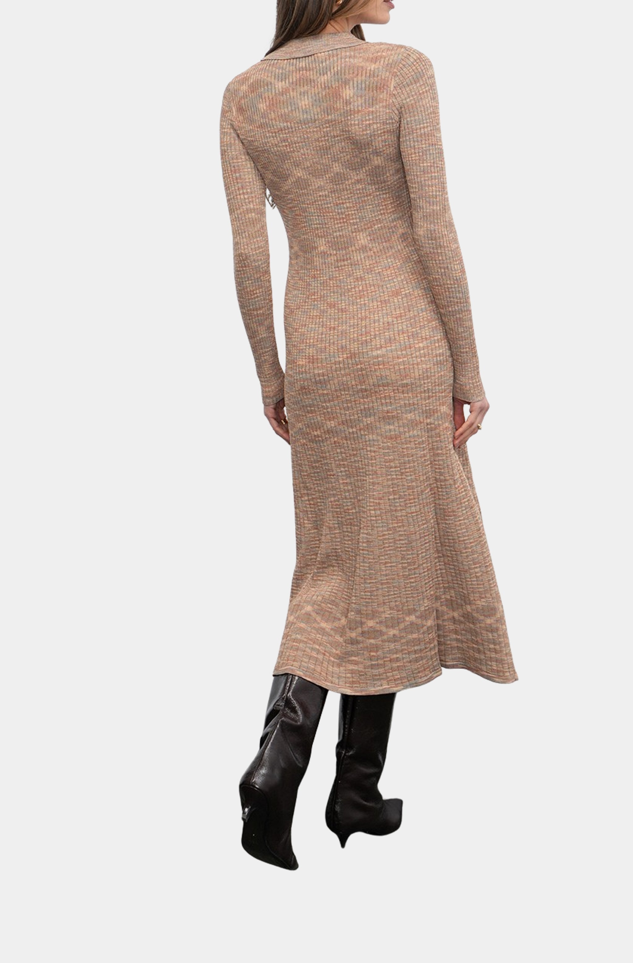 Alba Mixed Knit Polo Sweater Dress