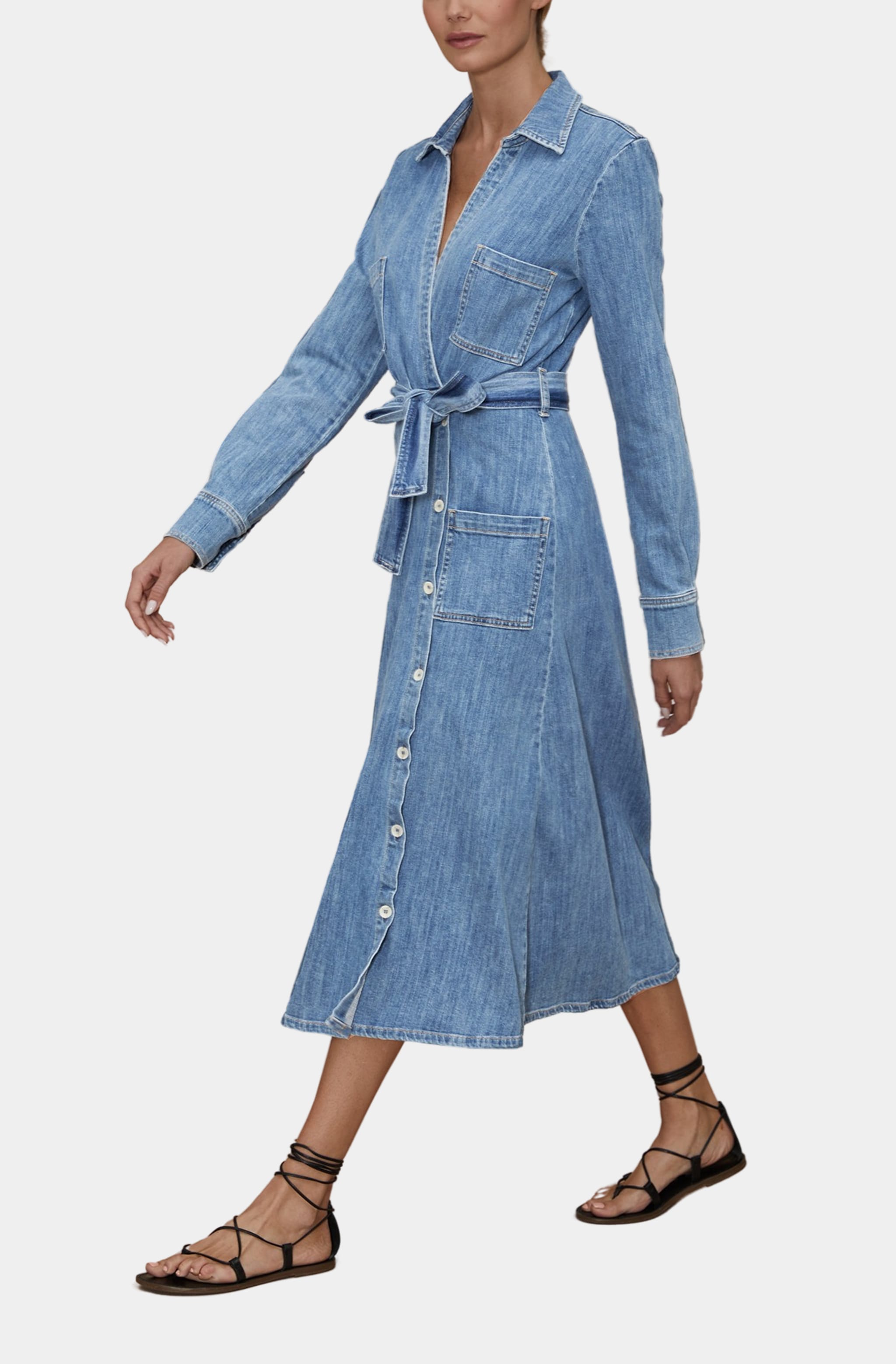 knee length dresses for ladies Jasmine Mid Wash Denim Wrap Front Mini Dress - US 4 main image 1