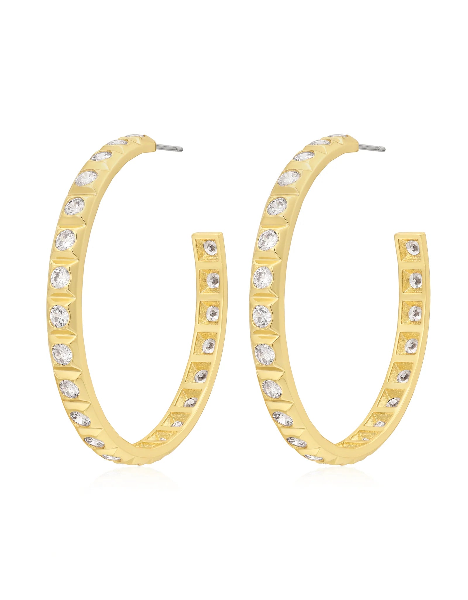 XL Pyramid Stud Hoops Gold