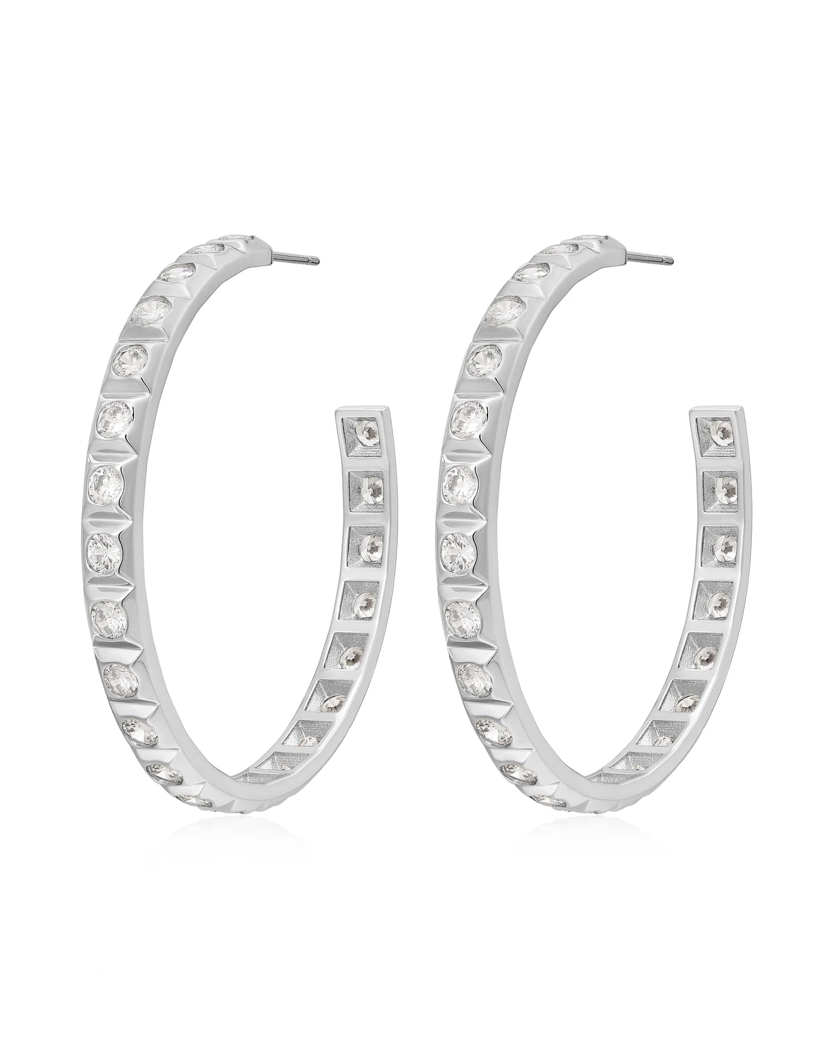 XL Pyramid Stud Hoops Silver