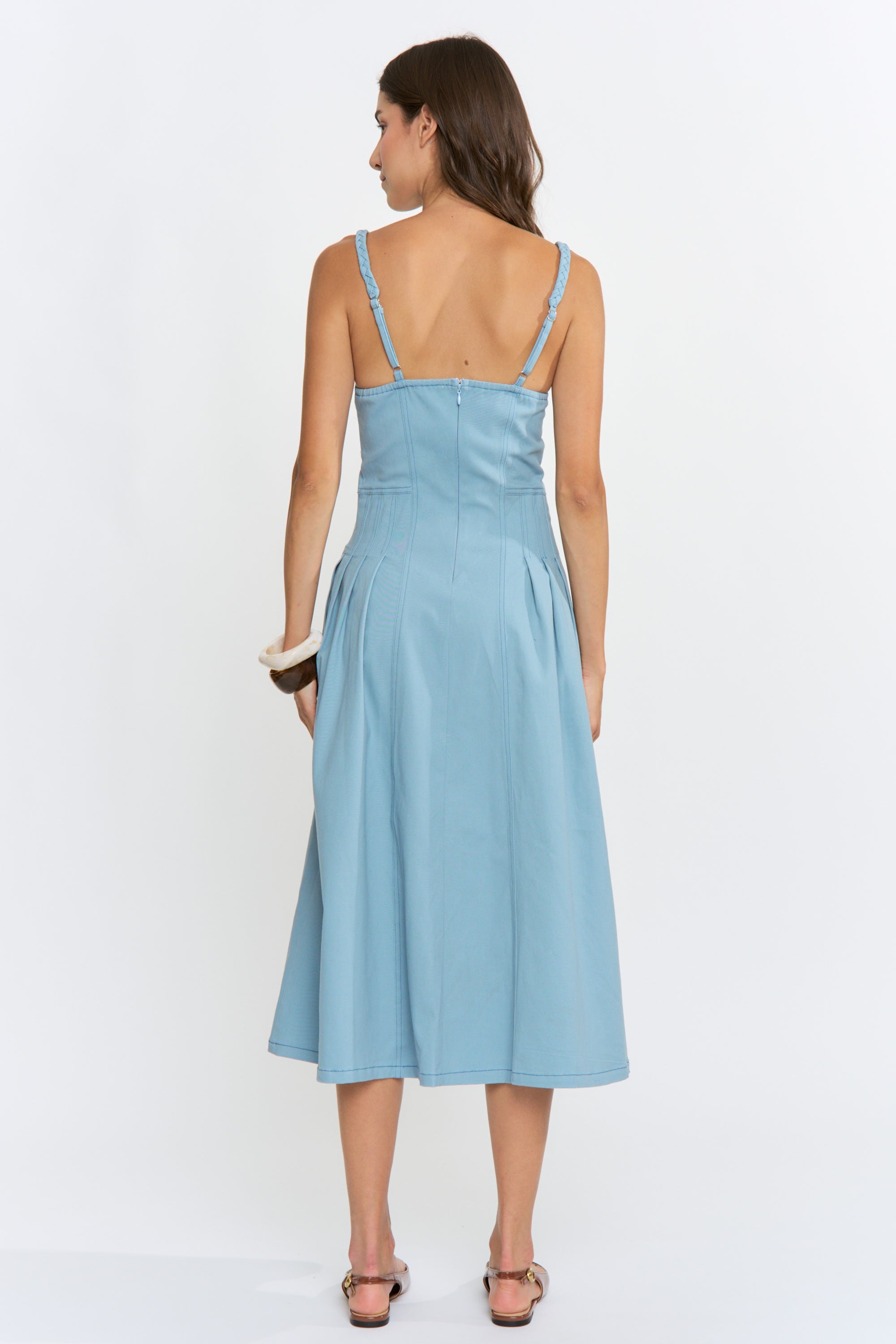 Button Front Denim Midi Dress