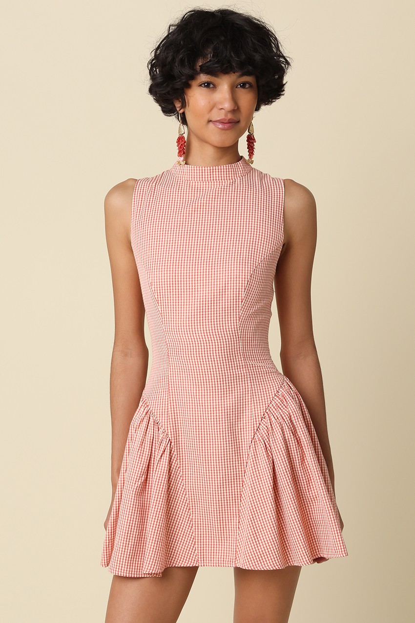 Pleated Gingham Mini Dress