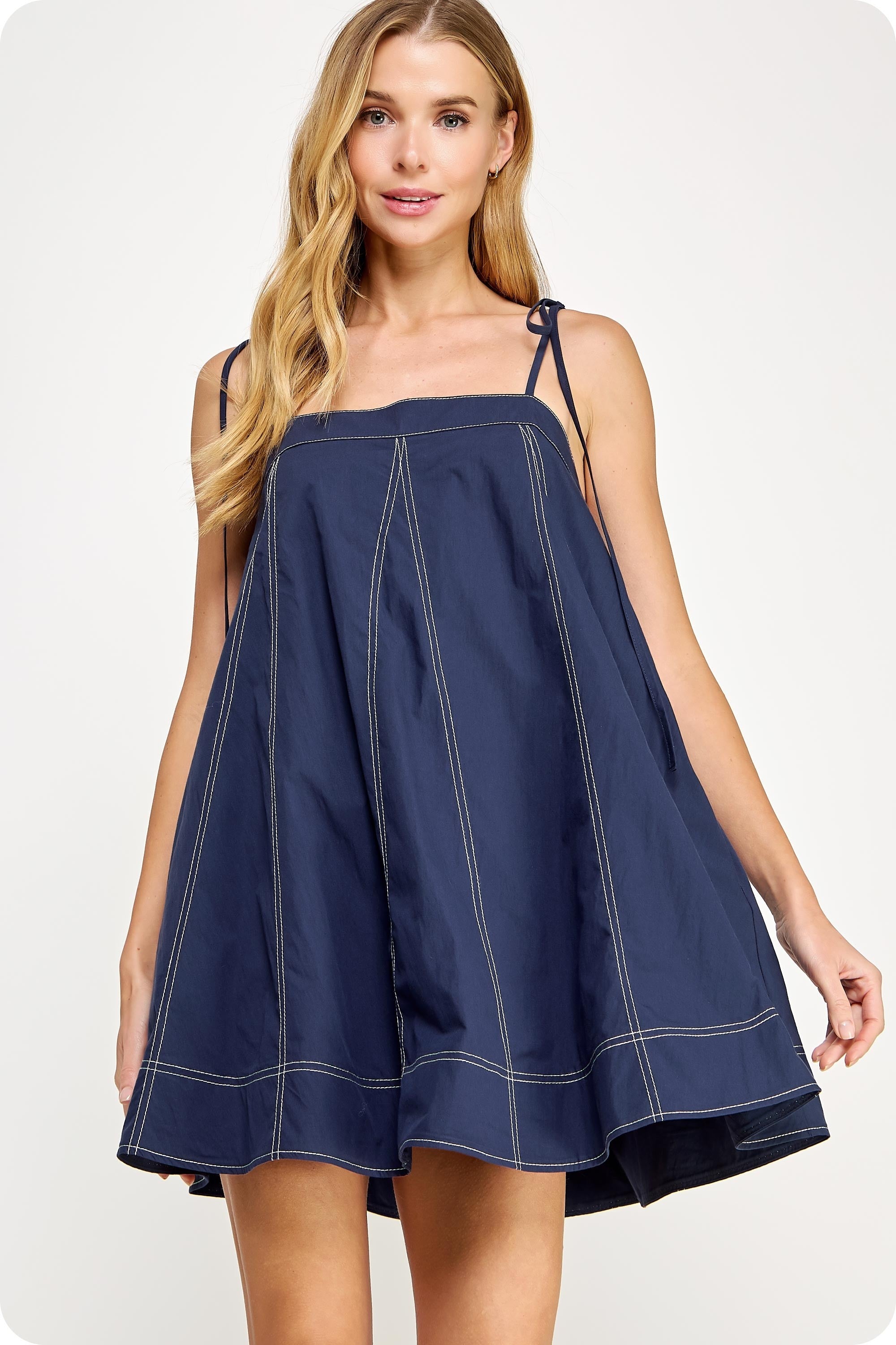 Contrast Top Stitch Mini Dress