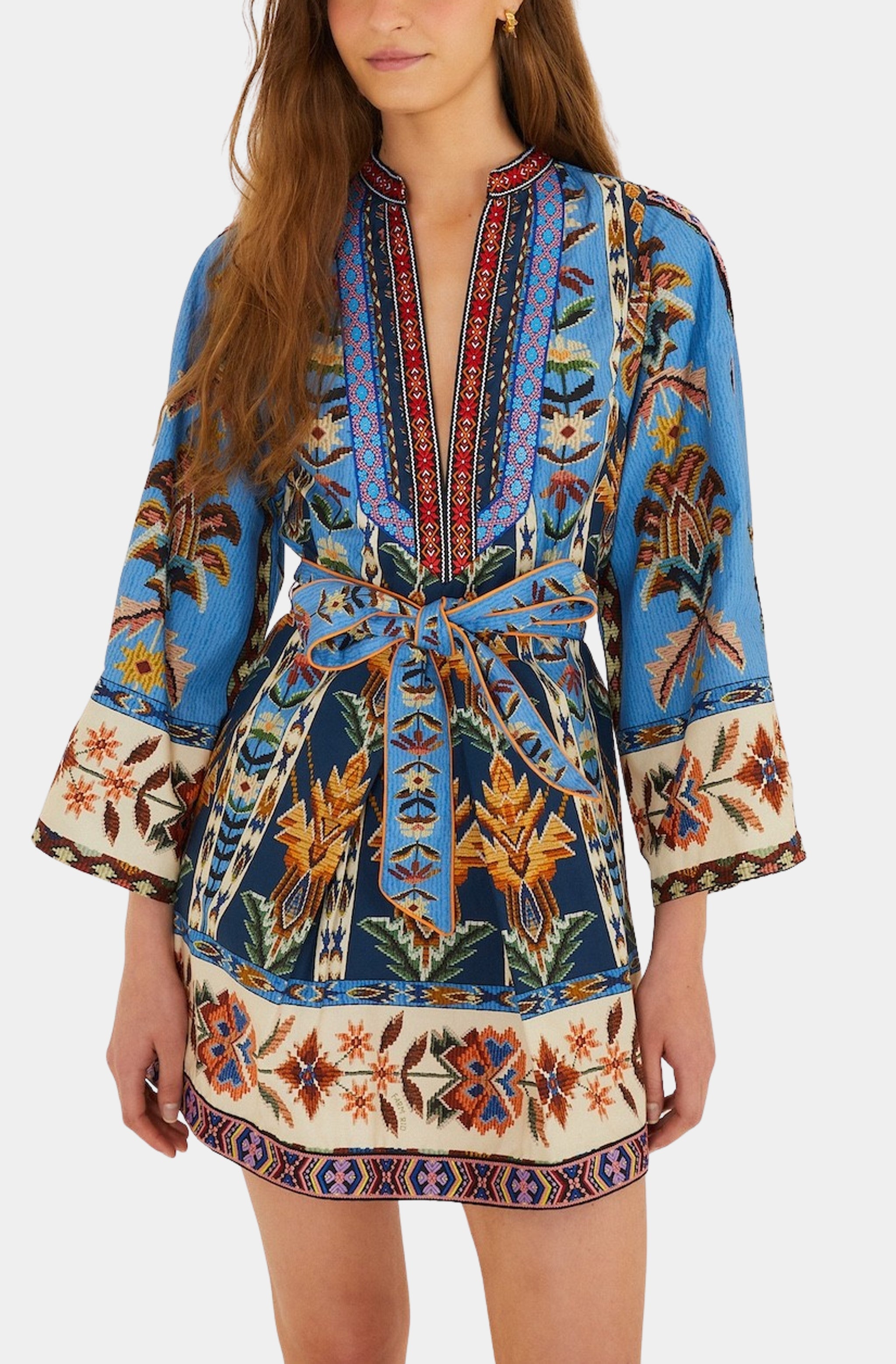 Embroidered Tapestry Blue Mini Dress