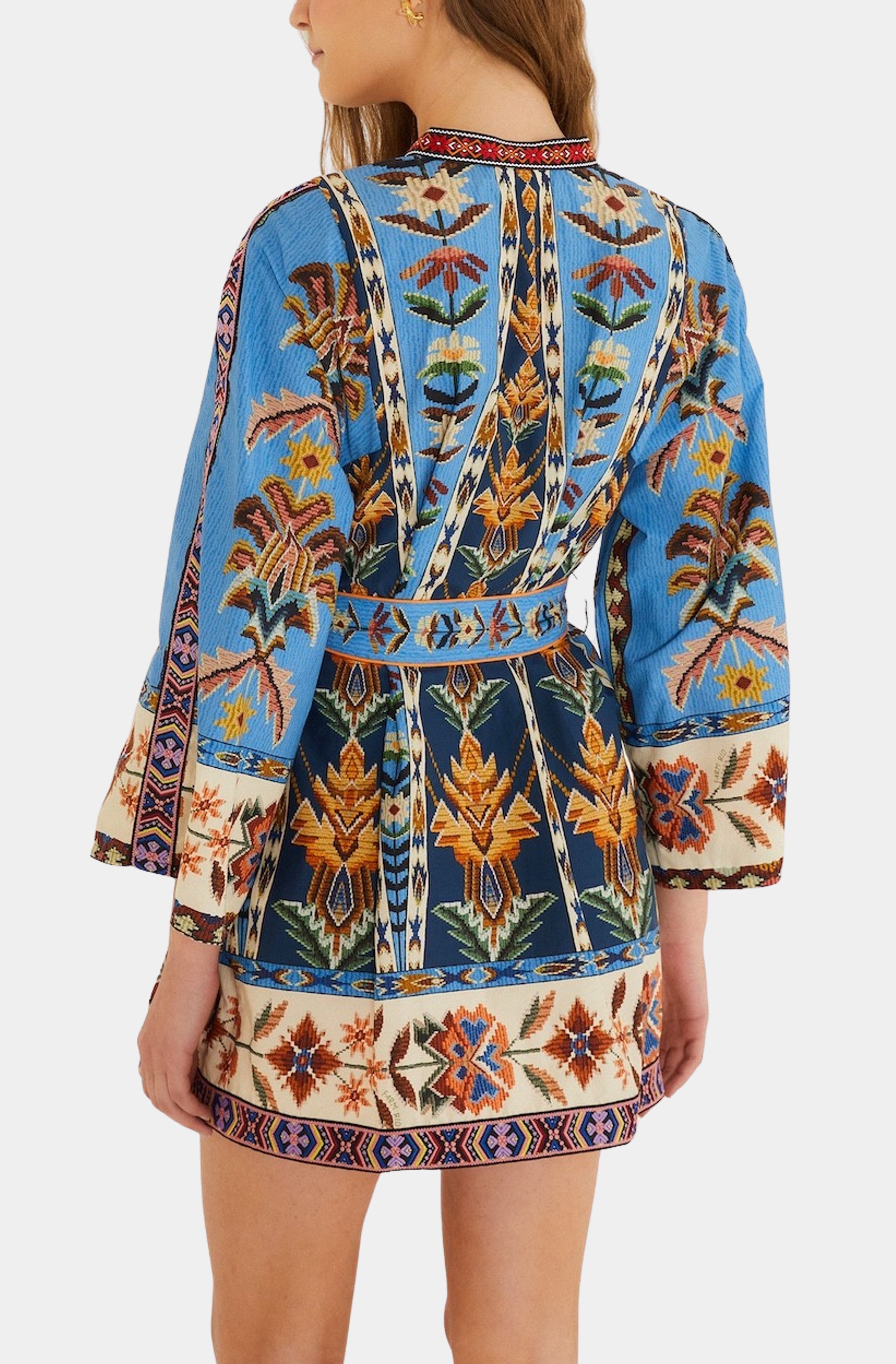 Embroidered Tapestry Blue Mini Dress