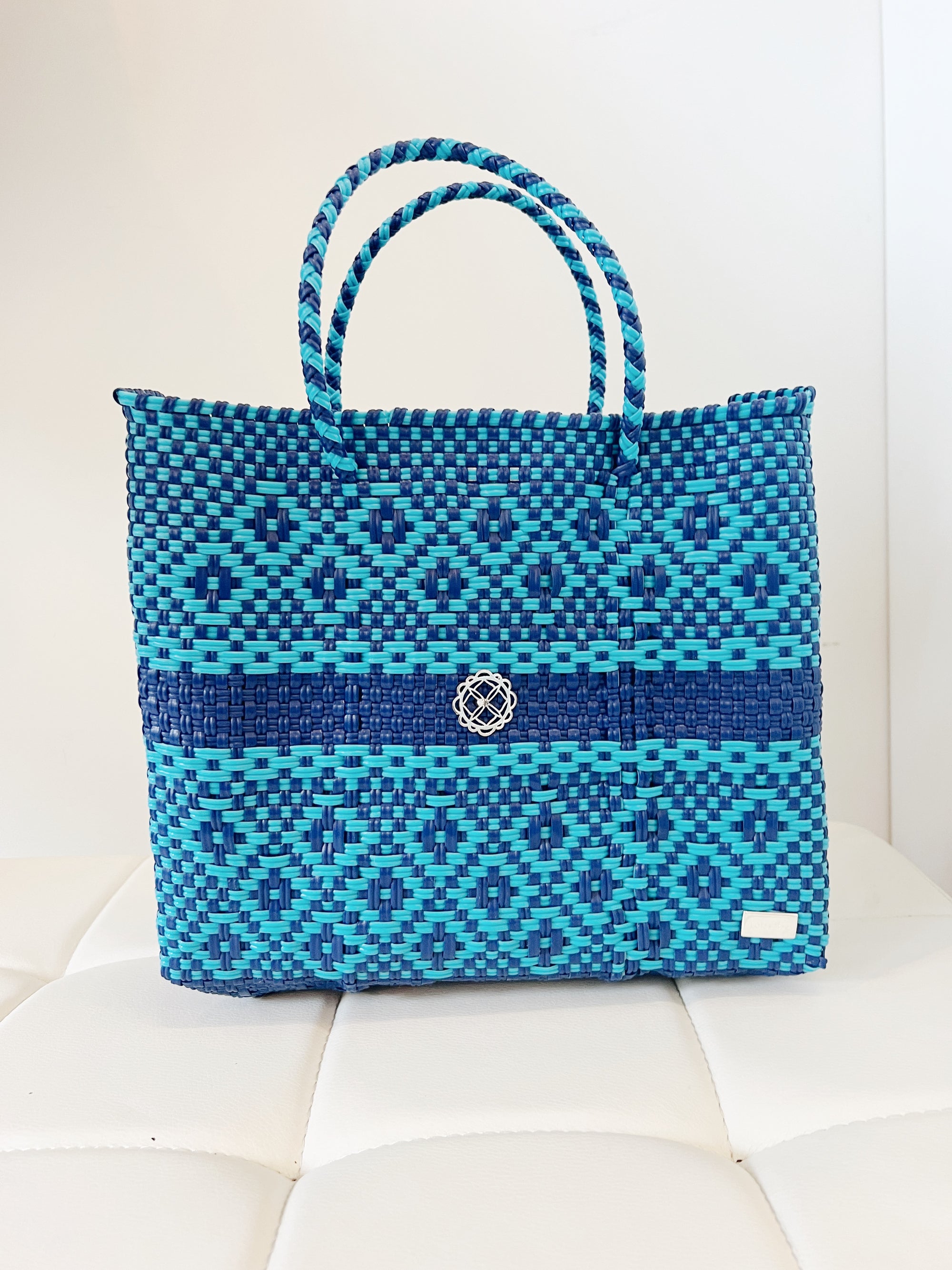 Small Blue Center Aztec Stripe Tote