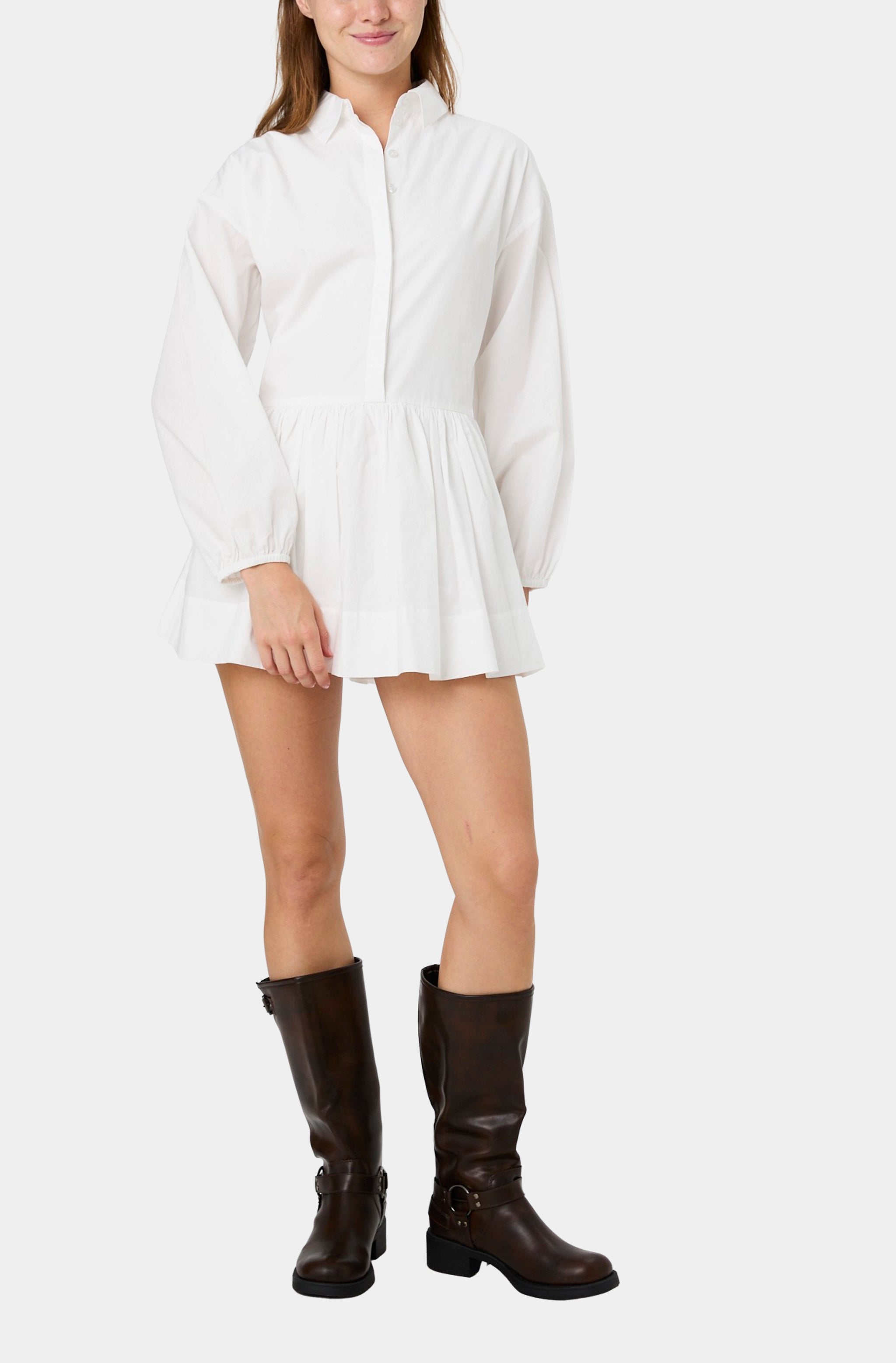 white long sleeve summer dress Cambria Cotton Mini Long Sleeve Dress – Hemline Nashville