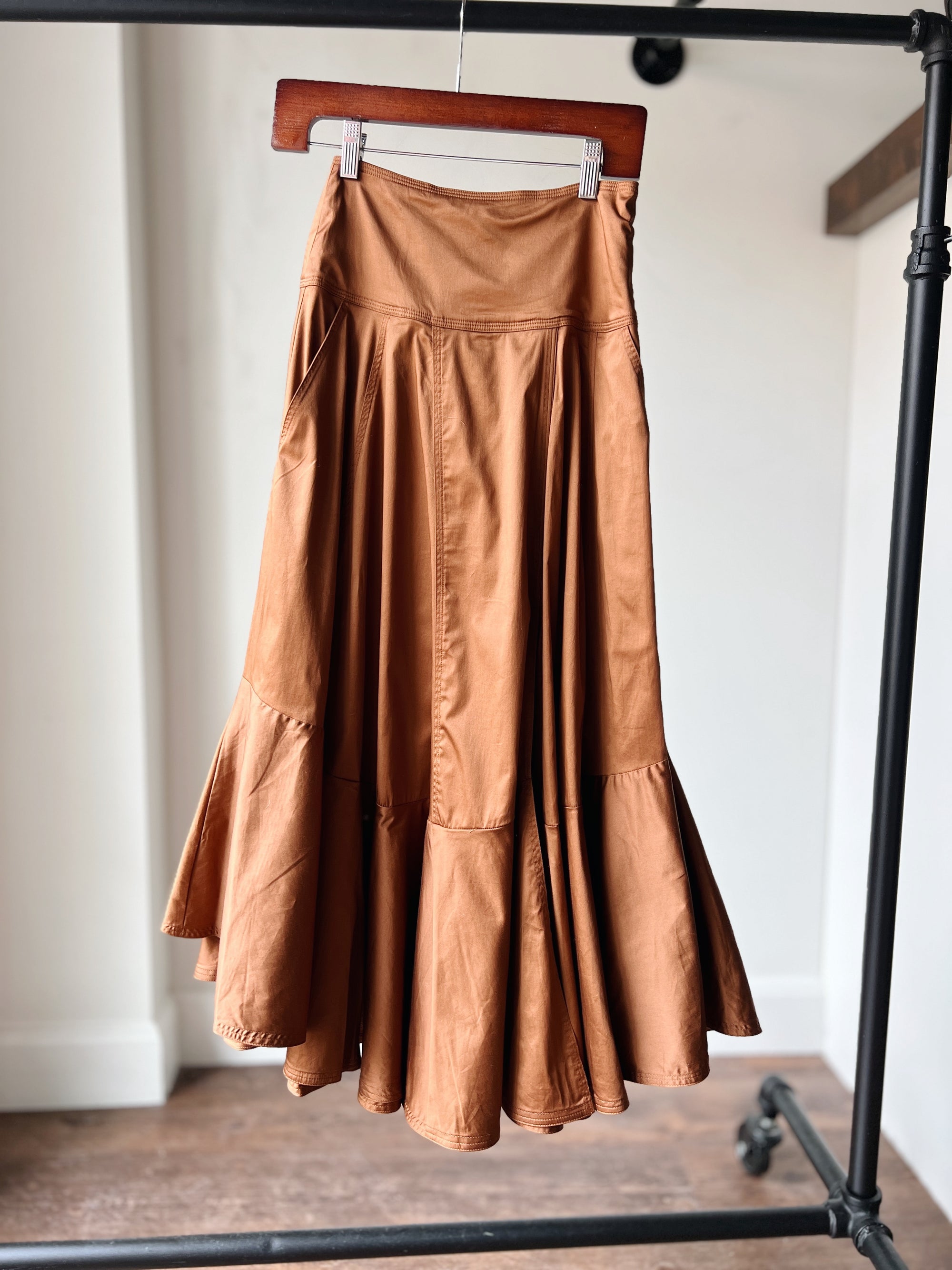 Caramel Ruffled Maxi Skirt
