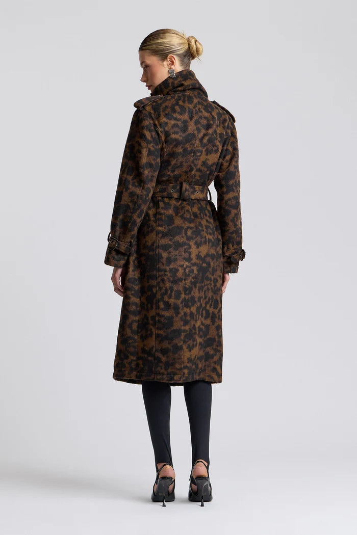 Leopard Faux Wool Utility Trench Coat