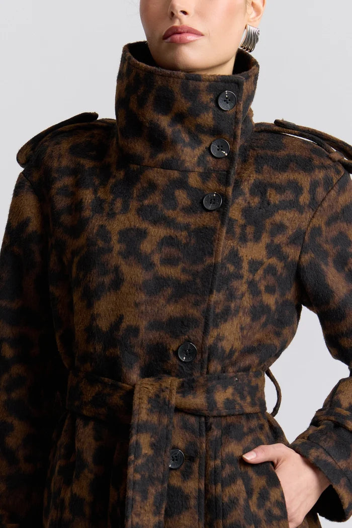 Leopard Faux Wool Utility Trench Coat
