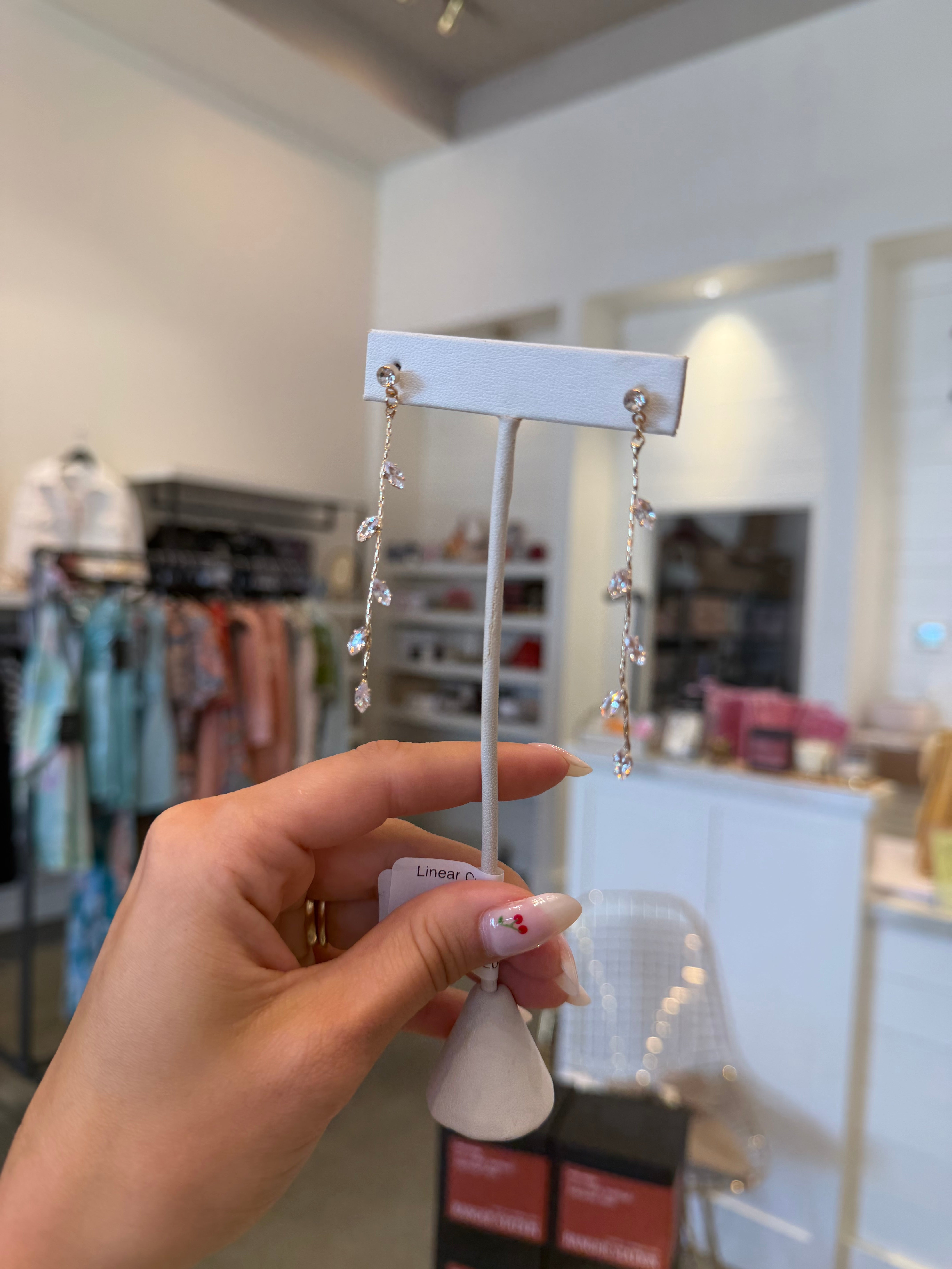 Linear Crystal Leaf Earrings