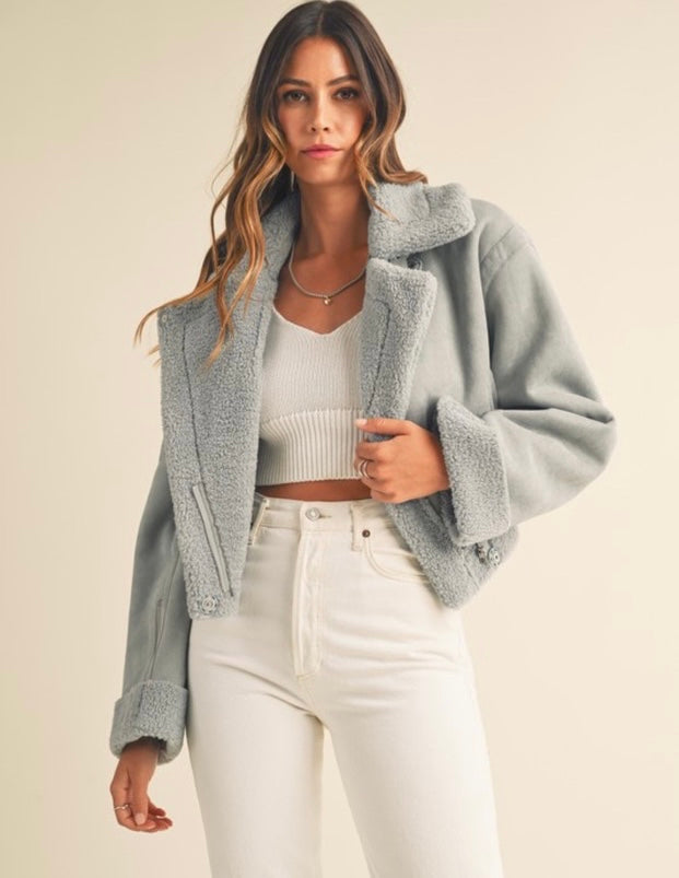 Sheared Suede Crop Moto Jacket