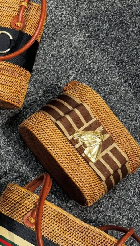 Small Charlotte Bag with Brown/Gold Stripe and Horsehead