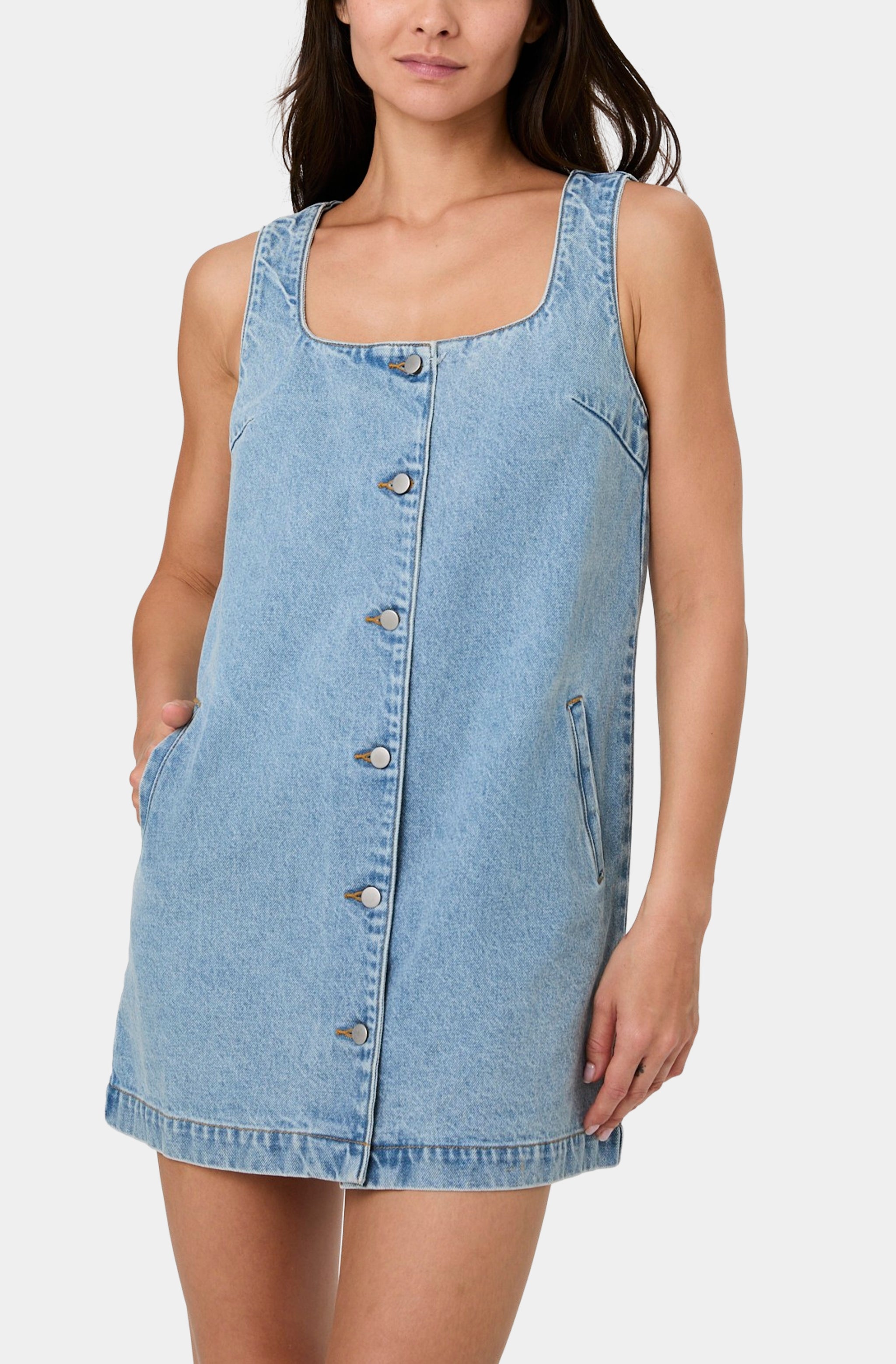 90S Denim Button-Front Sleeveless Dress Hemline Nashville 90S Denim Button-Front Sleeveless Dress Hemline Nashville