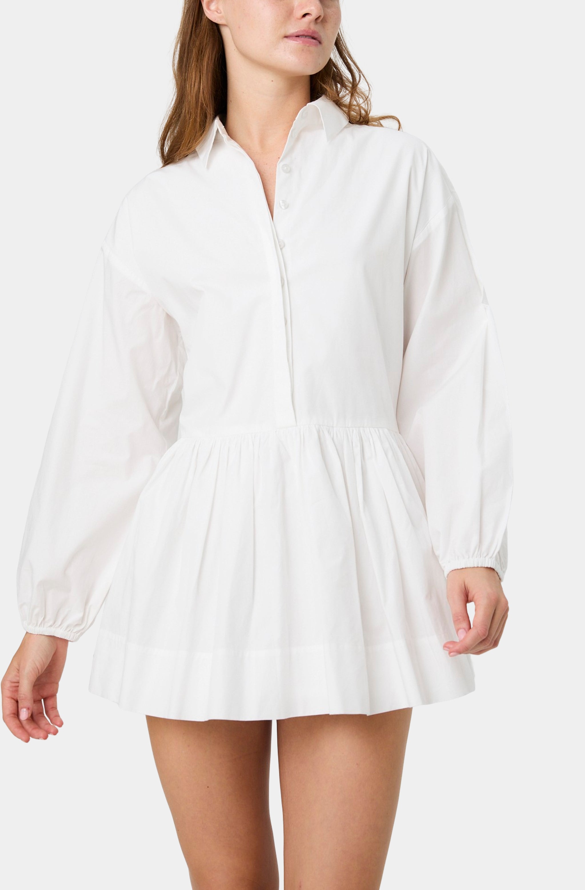 white long sleeve summer dress Cambria Cotton Mini Long Sleeve Dress – Hemline Nashville