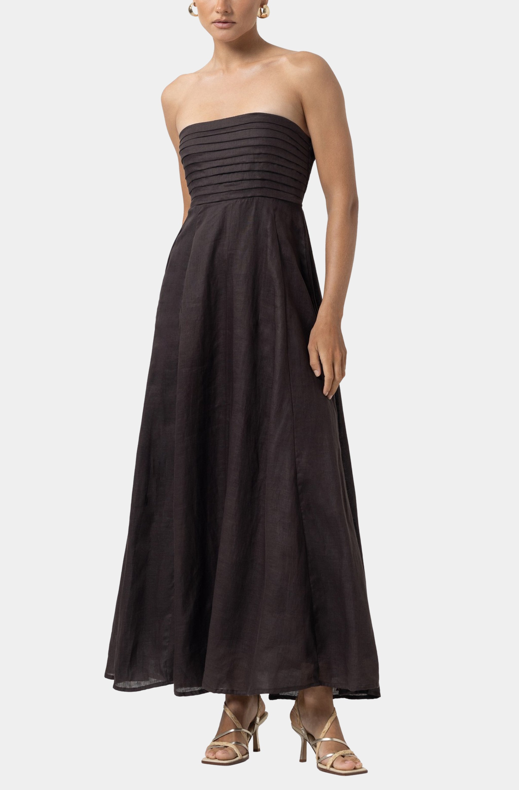 lusana talia linen maxi dress Talia Pintuck Linen Maxi Dress in Navy  Lusana