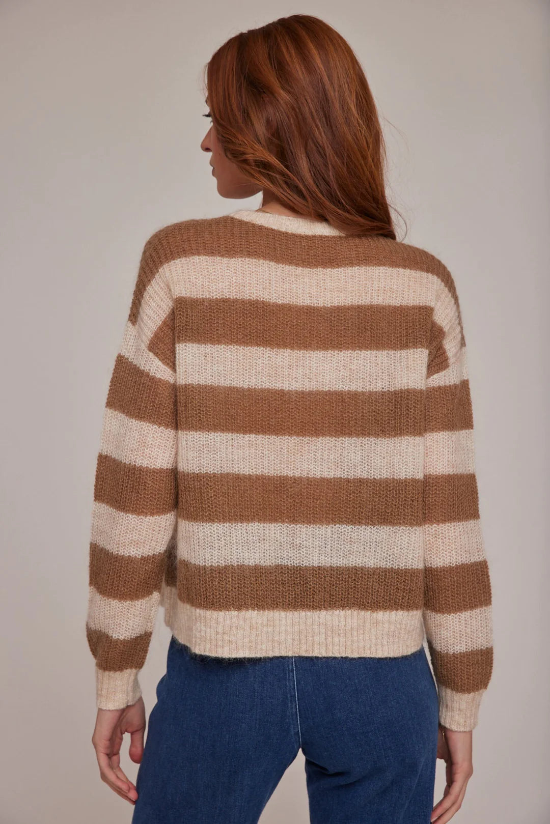 Crew Neck Relaxed Sweater - Caramel Stripes