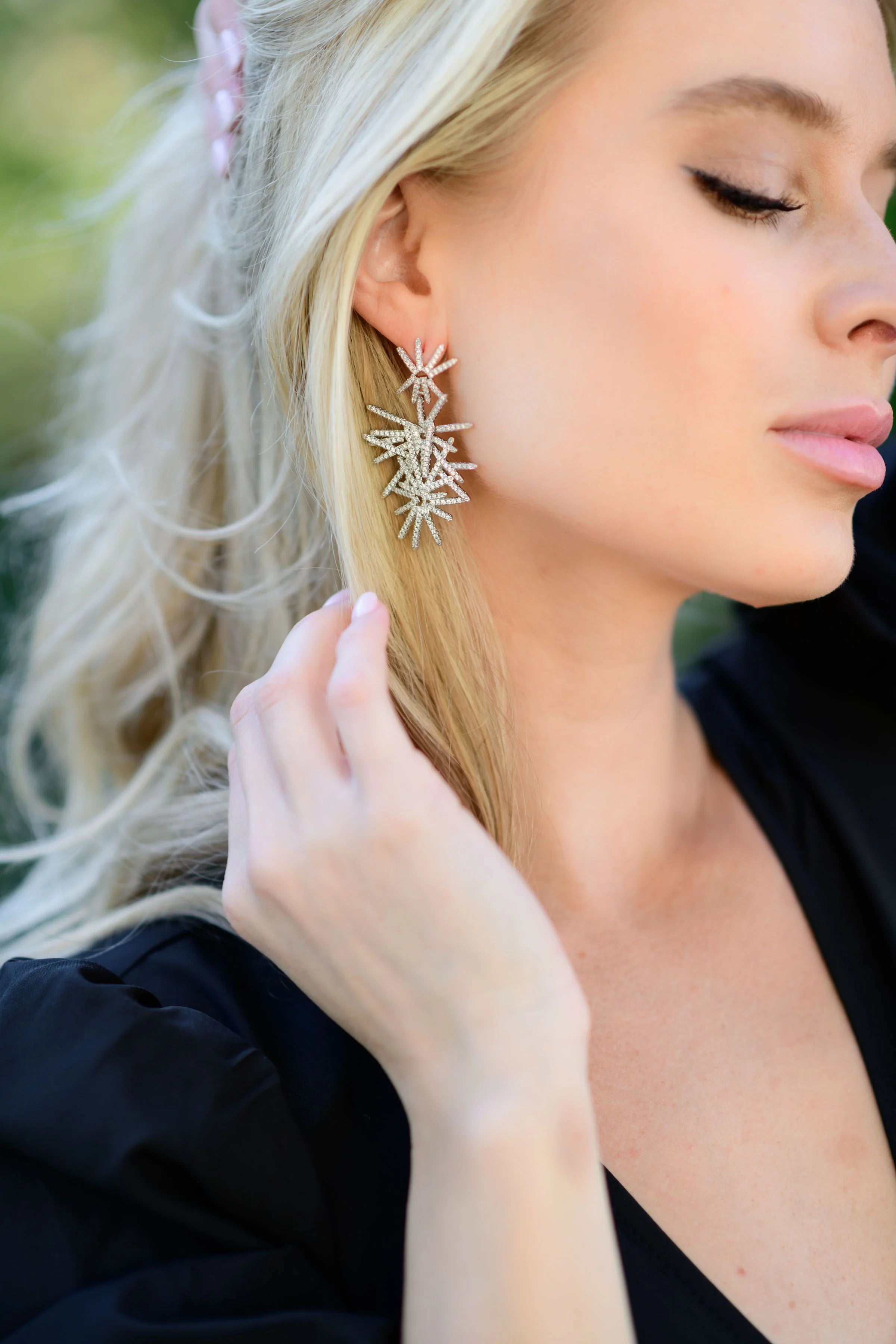 Silver Pave Firework Drop Earring