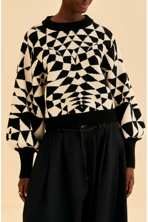 Heart Deco Black Knit Sweater