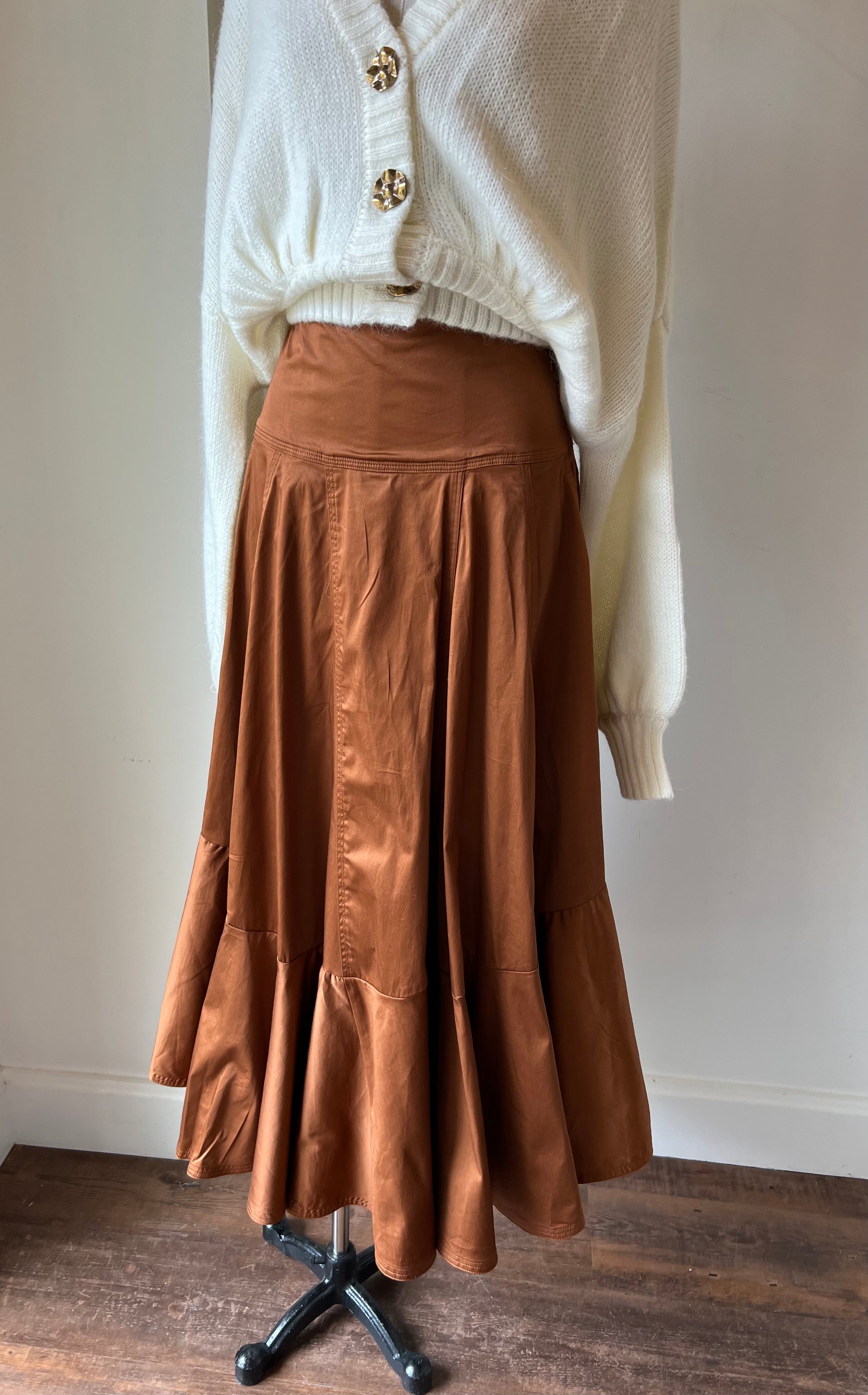 Caramel Ruffled Maxi Skirt