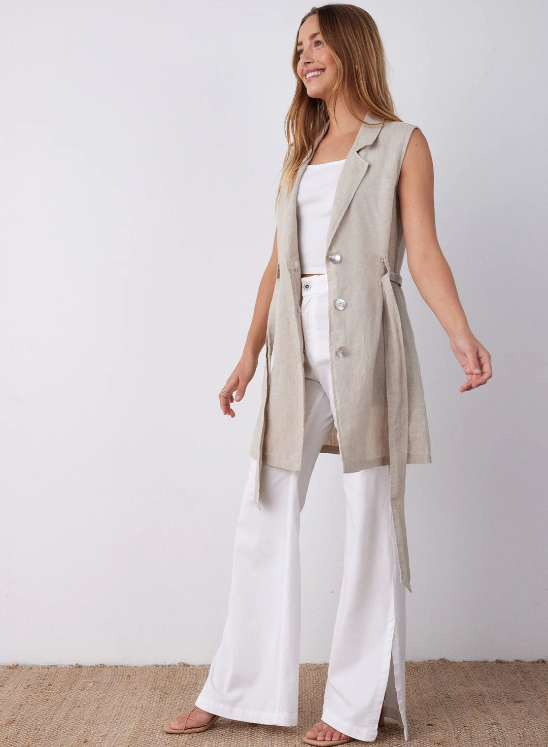 Sleeveless Belted Blazer
