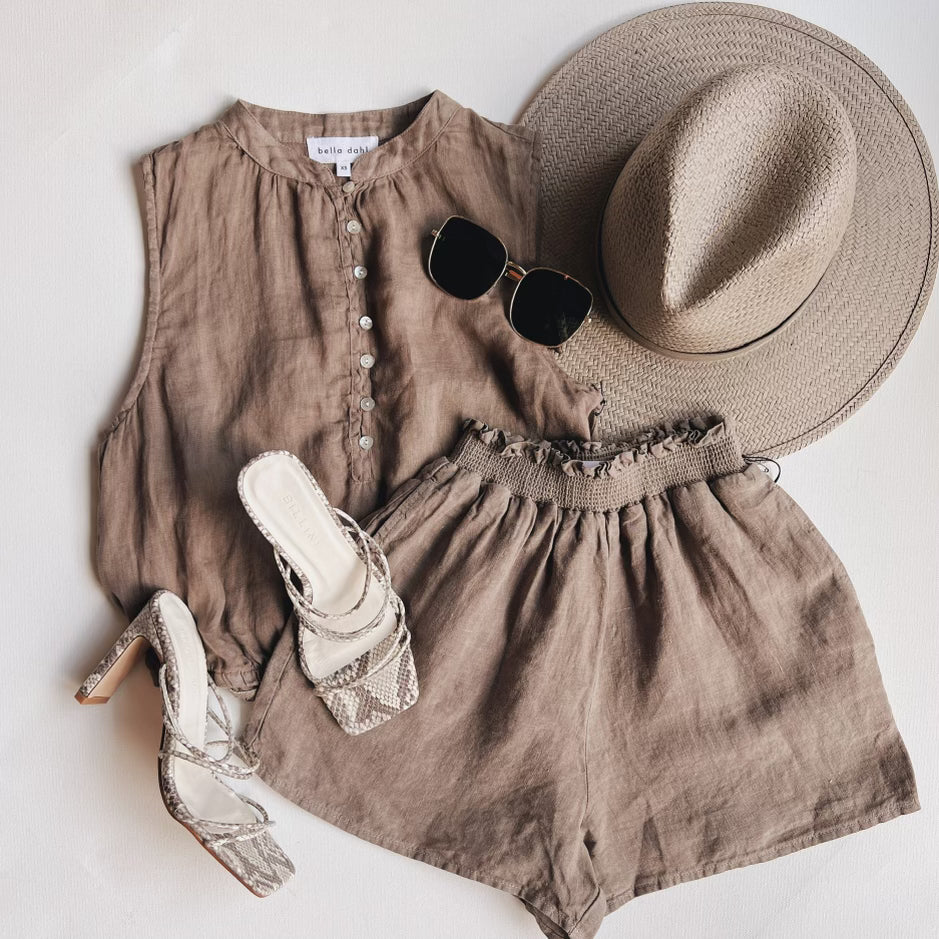 Smocked Flowy Short in Coastal Fog