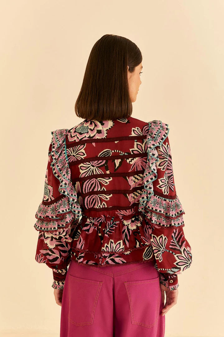 Pineapple Inspiration Burgundy Ruffled Blouse