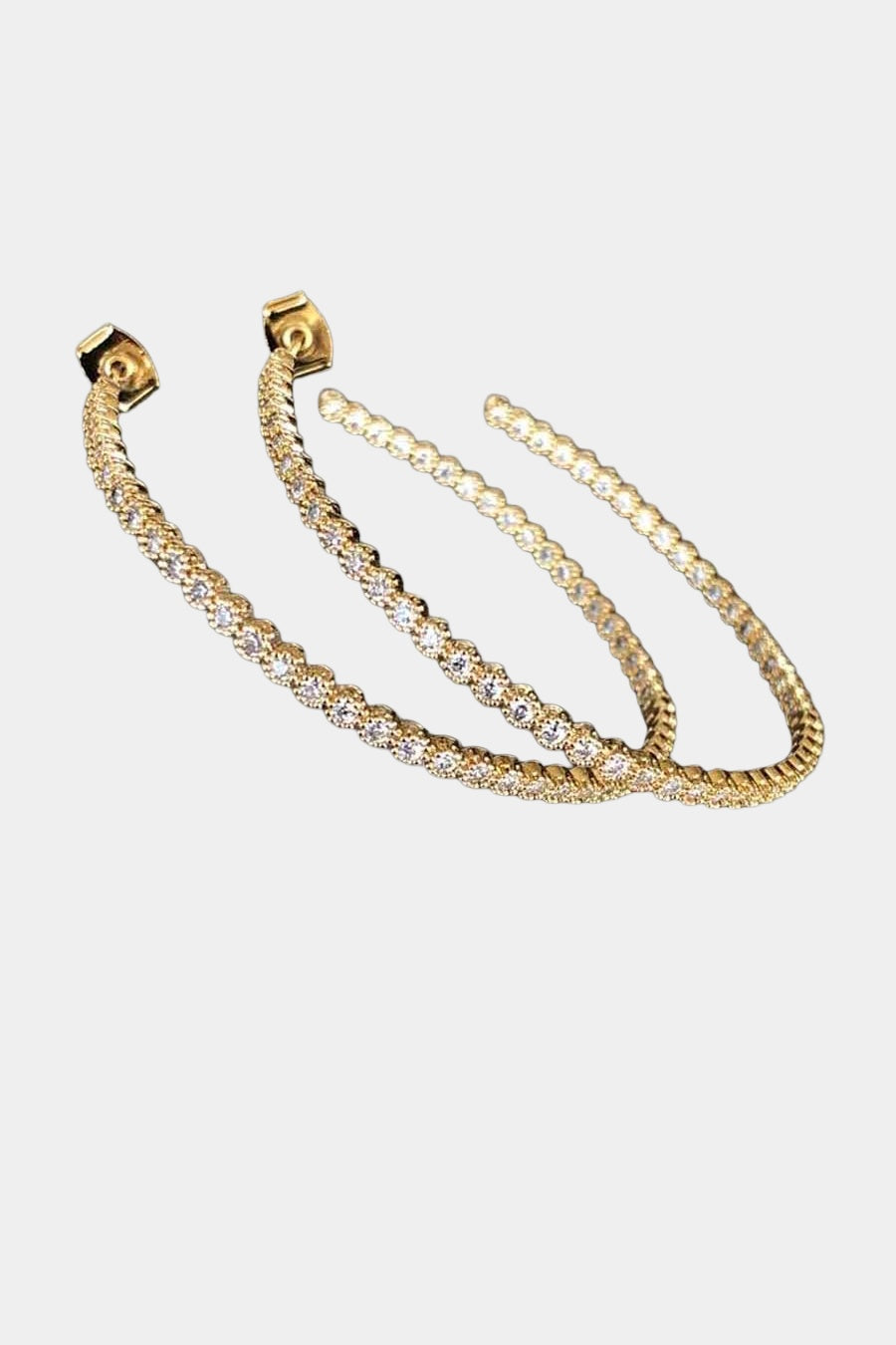 Theia Bezel Set Large Hoop Earrings Gold Finish Clear