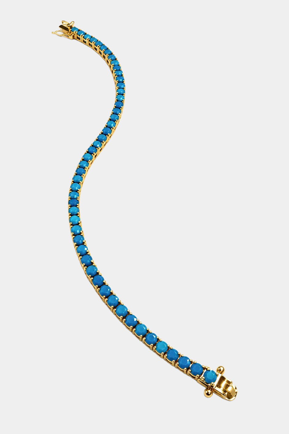 Theia Julia 3mm tennis bracelet, Gold Finish/Turquoise, full bracelet