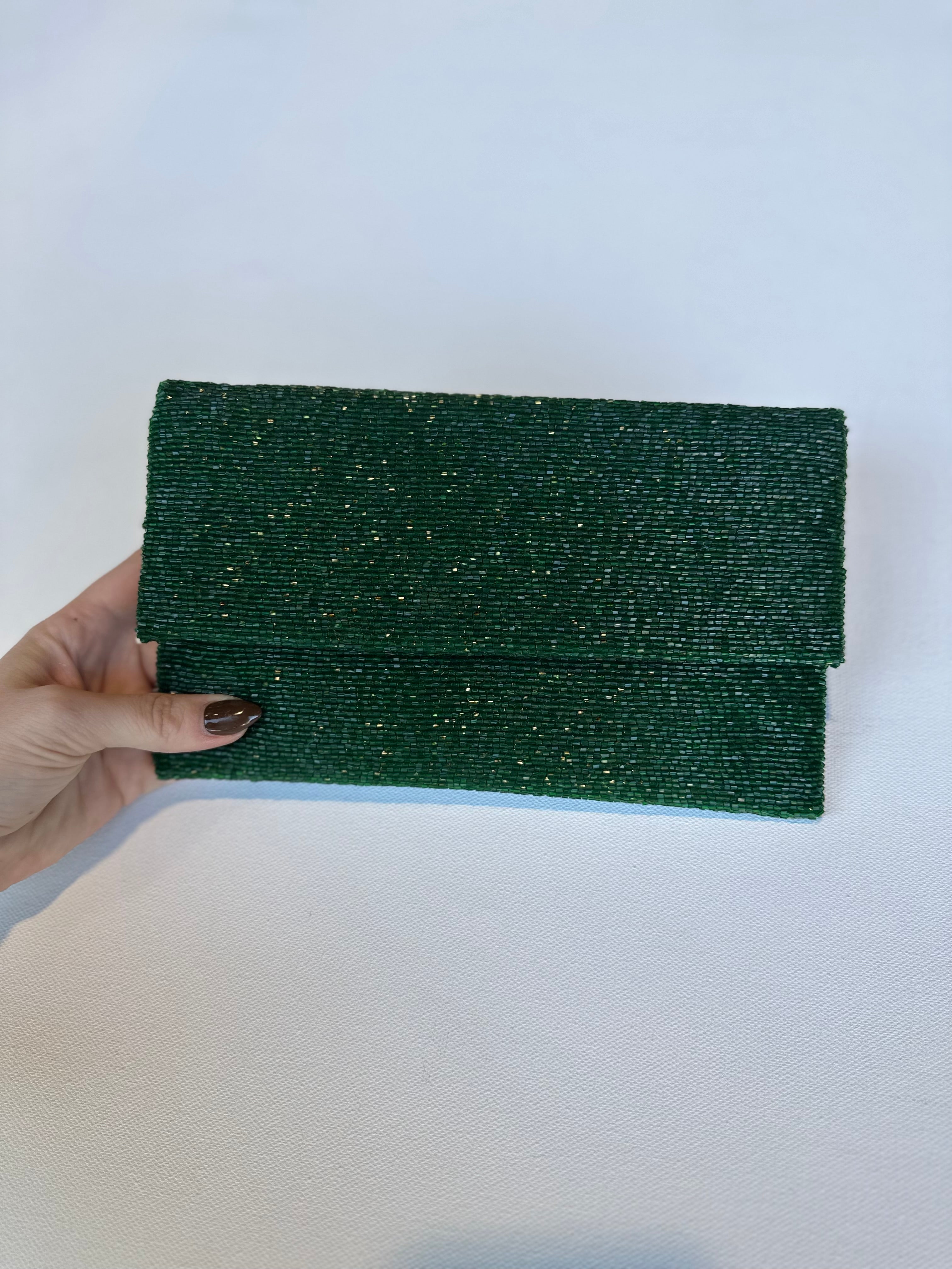 Solid Beaded Flap Clutch