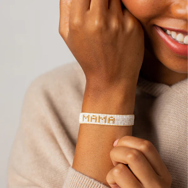 Small White &amp; Gold Mama Bracelet