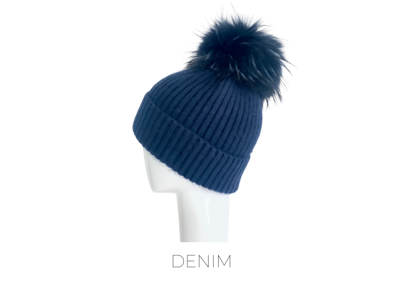 Angora/Wool Blend Hat in Denim Blue