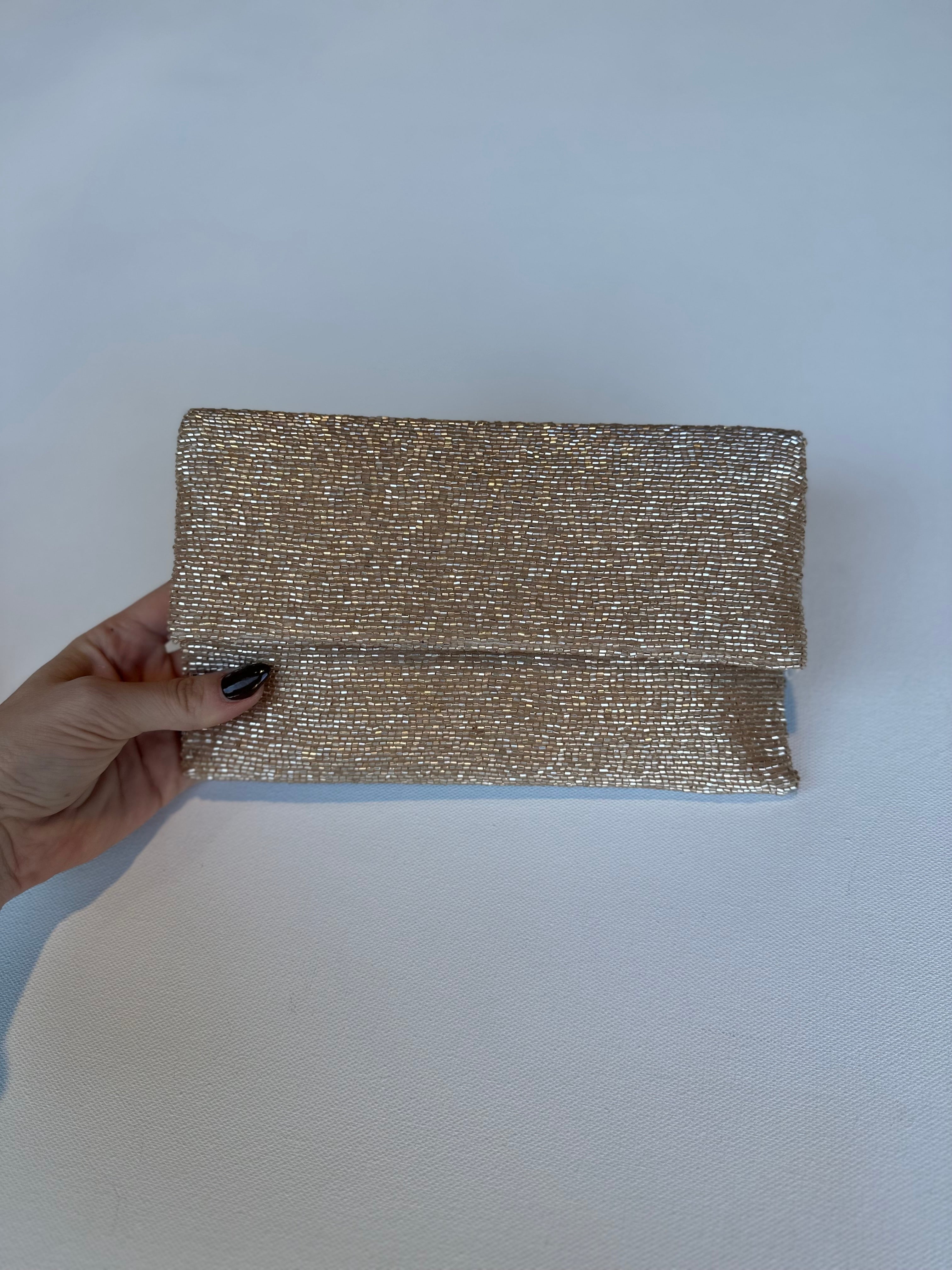Solid Beaded Flap Clutch
